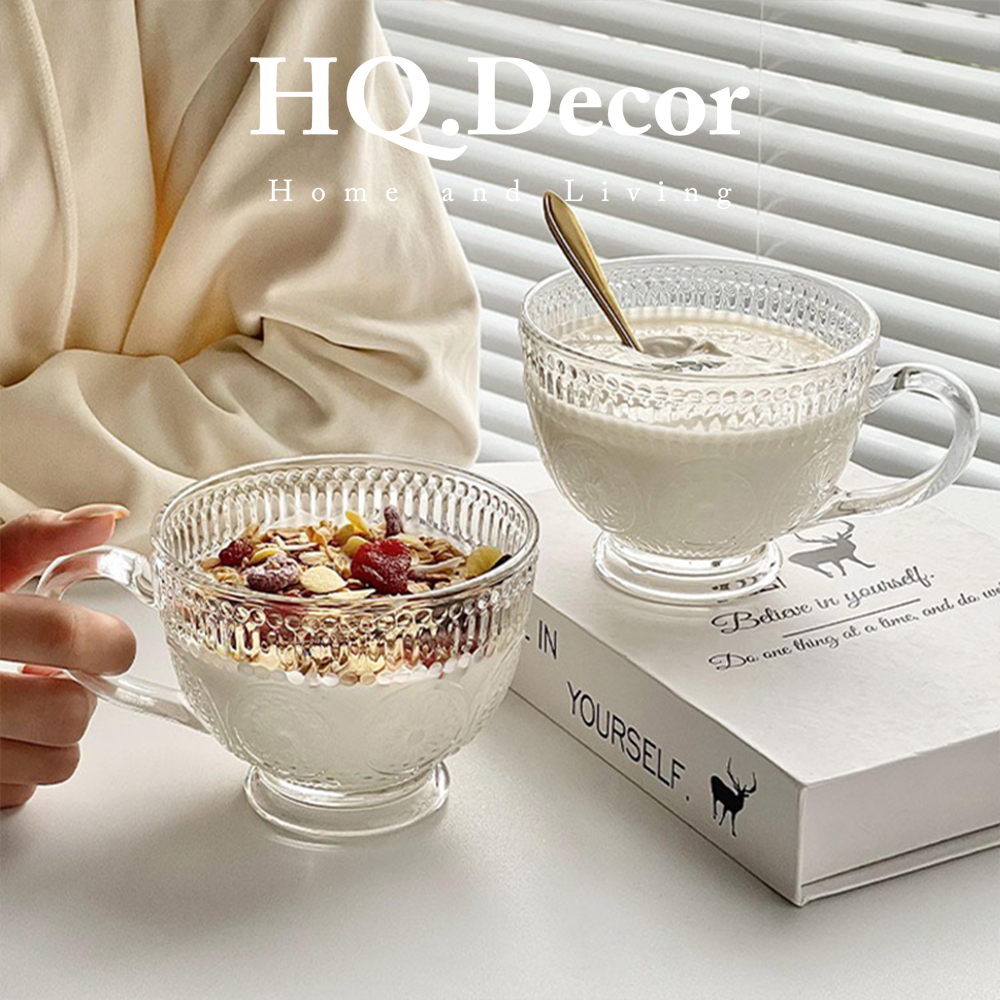Cốc thủy tinh chịu nhiệt, ly thủy tinh cao cấp họa tiết hoa hướng dương đa năng thể tích 400ml - HQ353