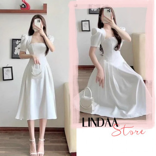 ĐẦM DỰ TIỆC CỔ VUÔNG EO TÙNG DẬP LY TON H.DRESS