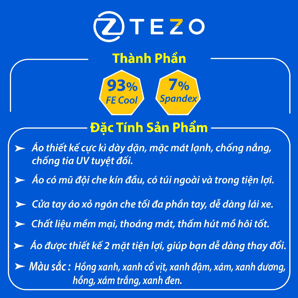 Áo chống nắng nữ Tezo 2 lớp thoáng khí thấm hút mồ hôi chống tia cực tím vượt trội 2202ACNT03 | BigBuy360 - bigbuy360.vn