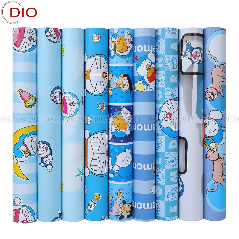 Giấy dán tường phòng ngủ cute hoạt hình doreamon kitty có keo sẵn 3d 10m cho bé trai bé gái Dio