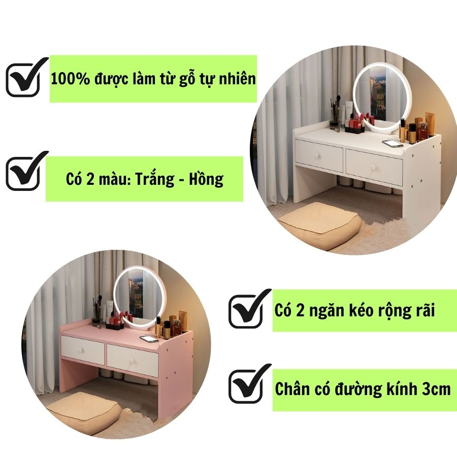 Bàn trang điểm có đèn LED MANZI DECOR trang trí phòng ngủ mã AK12 dễ dàng lắp đặt với 2 ngăn kéo rộng rãi | BigBuy360 - bigbuy360.vn