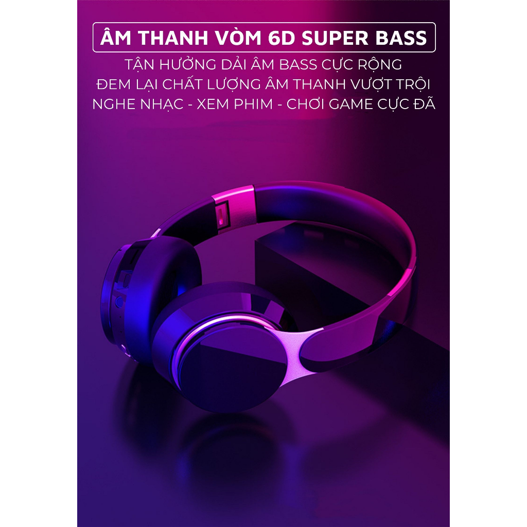 Tai Nghe Headphone Chụp Tai Không Dây Bluetooth X-Bass Âm Thanh Nổi Nghe Nhạc, Chơi Game
