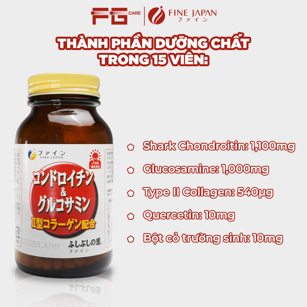 Viên Uống Hỗ Trợ Xương Khớp Glucosamine và Chondroitin - Fine Japan Chondroitin & Glucosamine Hộp 545 Viên