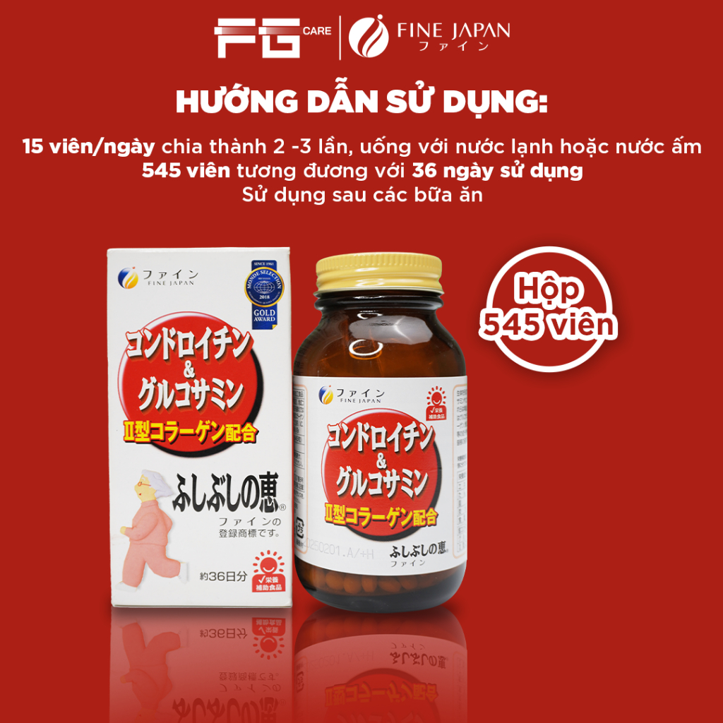 Viên Uống Hỗ Trợ Xương Khớp Glucosamine và Chondroitin - Fine Japan Chondroitin & Glucosamine Hộp 545 Viên