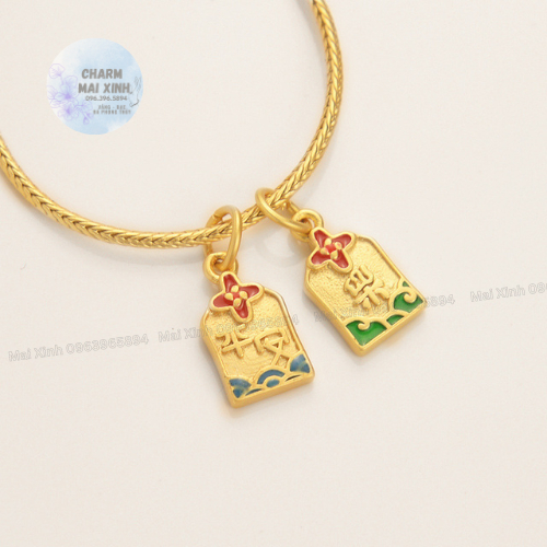Túi Tiền treo hình chữ nhật Bình An - May Mắn, Làm mặt dây chuyền, charm xâu và mix vòng tay, cổ nam nữ