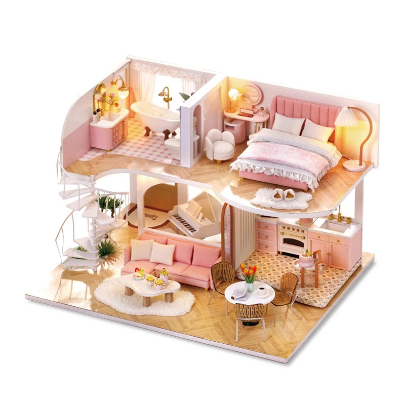 Mô Hình Nhà Gỗ Nhà Búp Bê Thu Nhỏ DIY-Chung Cư Hiện Đại