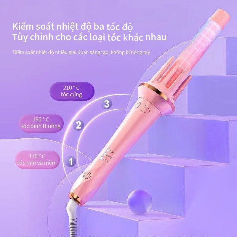 Các ion âm không làm hỏng chất lượng tóc và có thể định hình trong thời gian dài Máy uốn tóc tự động 3 trục làm bằng chấ