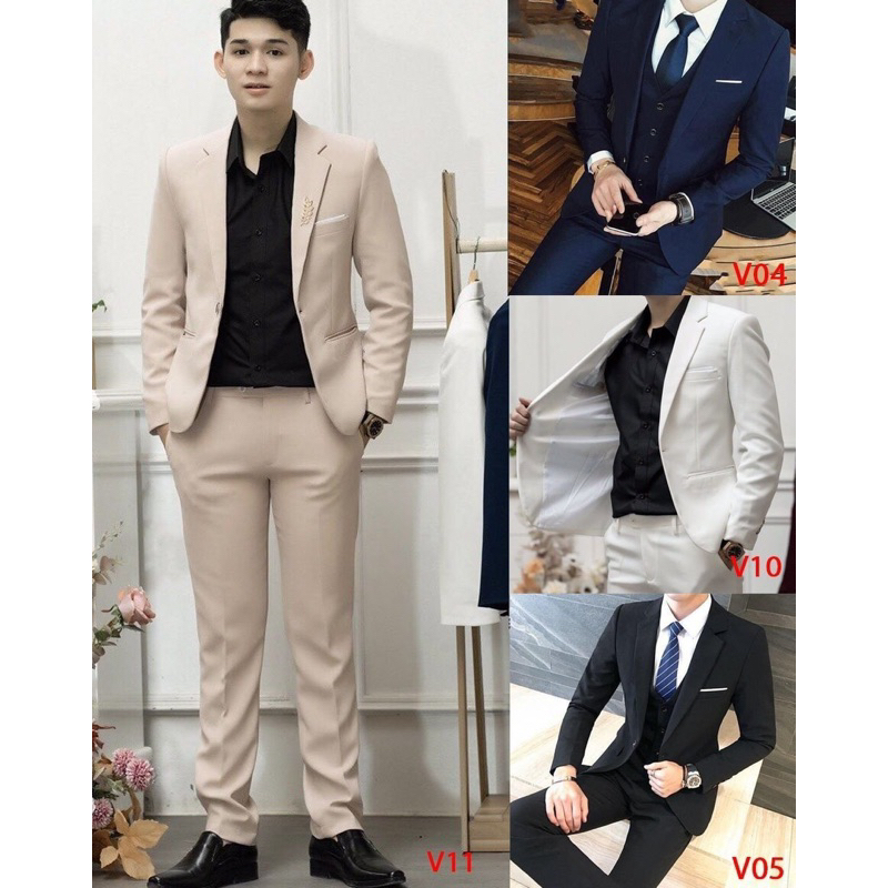 Trọn Bộ Vest nam Hàn Quốc gồm 1 Áo Vest và 1 Quần âu chất vải tuyết mưa tây, sang trọng,lịch lãm,phù hợp thời trang