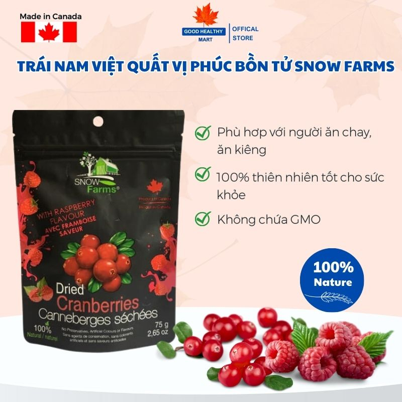 Nam Việt Quất Vị Mâm Xôi Khô (Phúc Bồn Tử ) Tự Nhiên Snow Farms Dried Cranberries with Raspberry Nhập Khẩu Canada - 75g