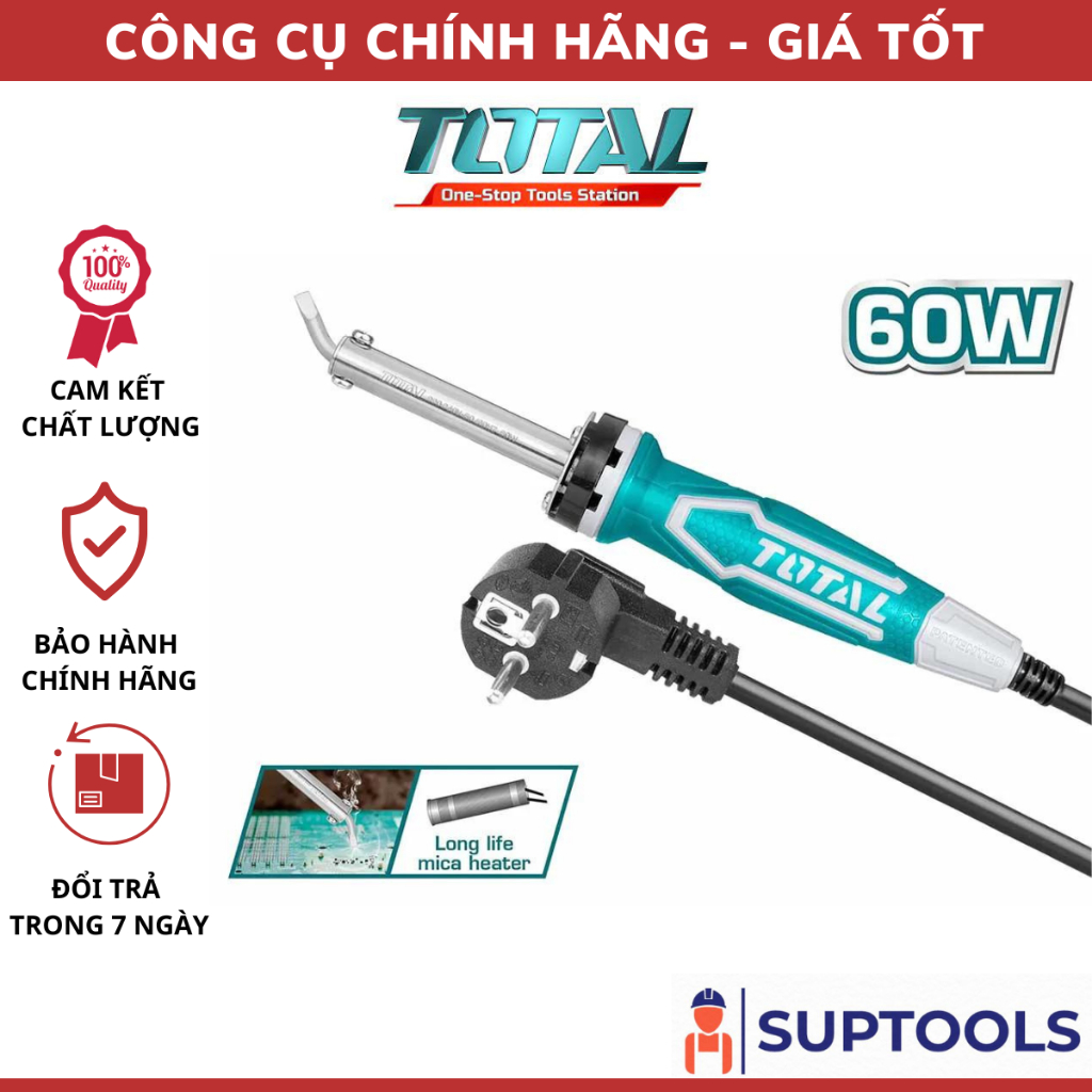 Mỏ hàn chì 60W mỏ cong TOTAL TET2606 (Đồ nghề Chính Hãng)