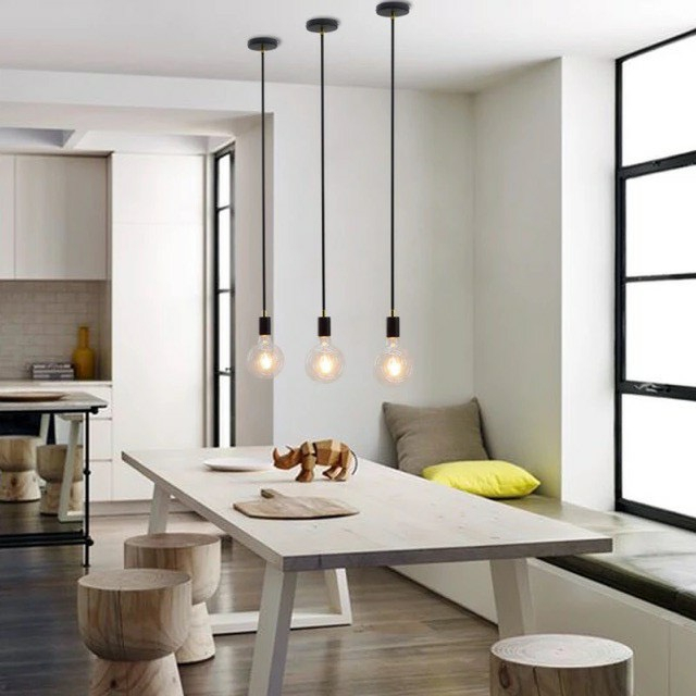 Đèn thả đơn đế ốp đui nhựa dây dài 1.5 mét trang trí trần nhà phòng khách quán cafe. Dây đui đèn thả trần E27. Đuôi đèn