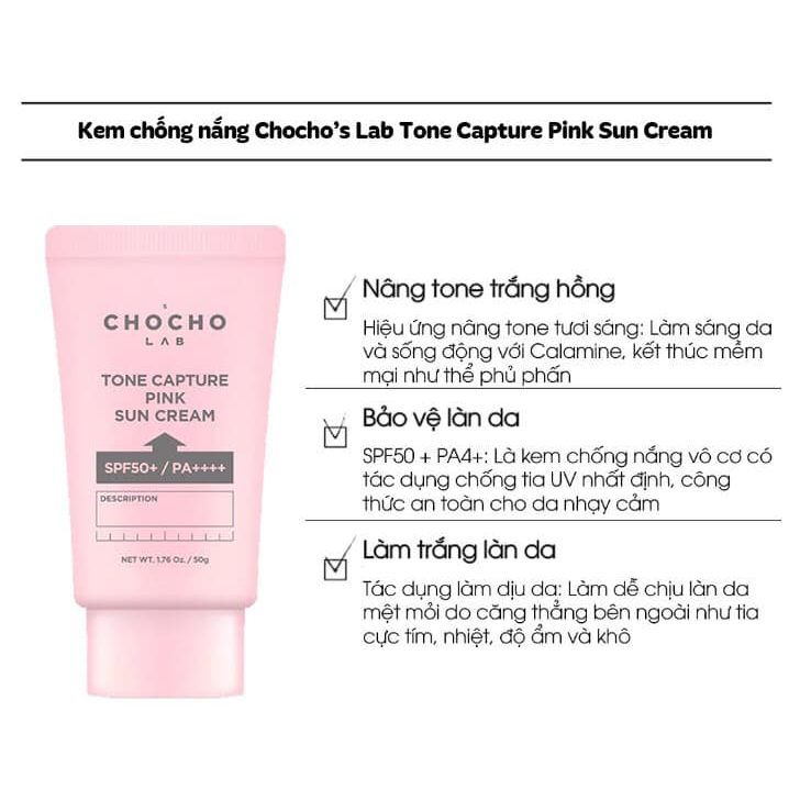 ShopvuKEM CHỐNG NẮNG NÂNG TONE KIỀM DẦU CHOCHO TONE UP PINK SUNCREAM SPF50 50G - 14622
