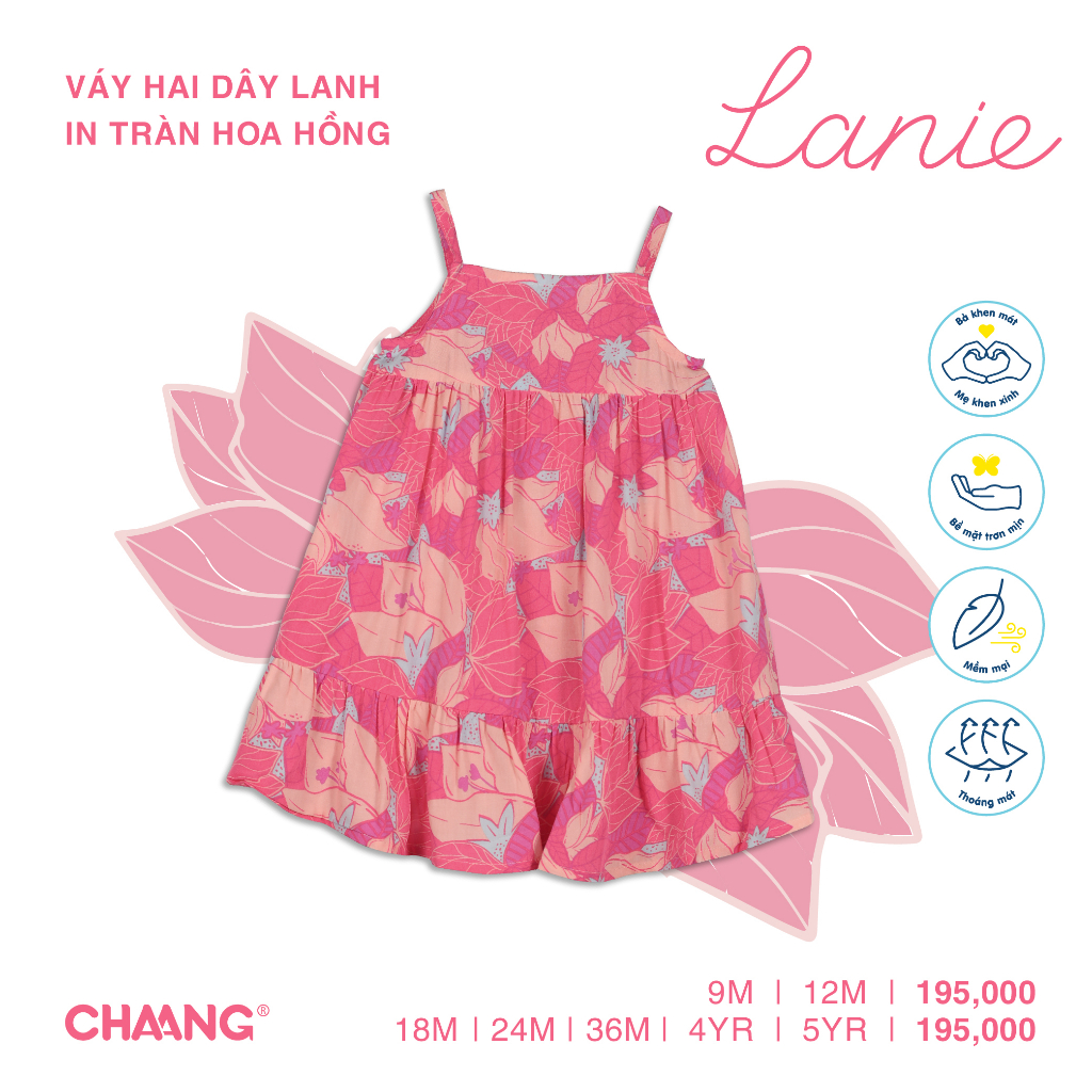 [CHAANG] Váy hai dây lanh in tràn hoa hồng bé gái Santorini Chaang