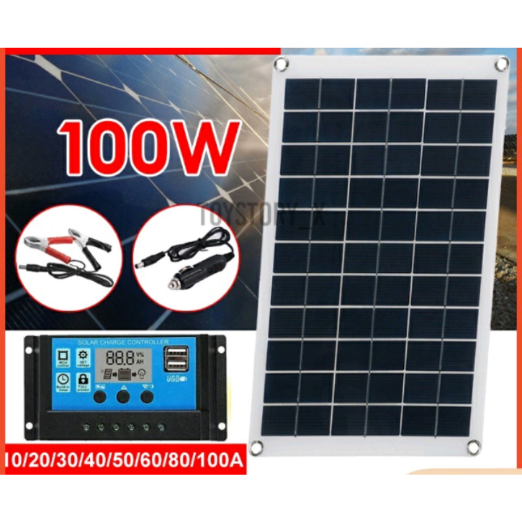 Tấm Pin Năng Lượng Mặt Trời 100W Sạc Pin 12V 10-80A LCD Đa Năng Có Bộ Điều Khiển Tiện Dụng Cho Các Thiết Bị Ngoài Trời