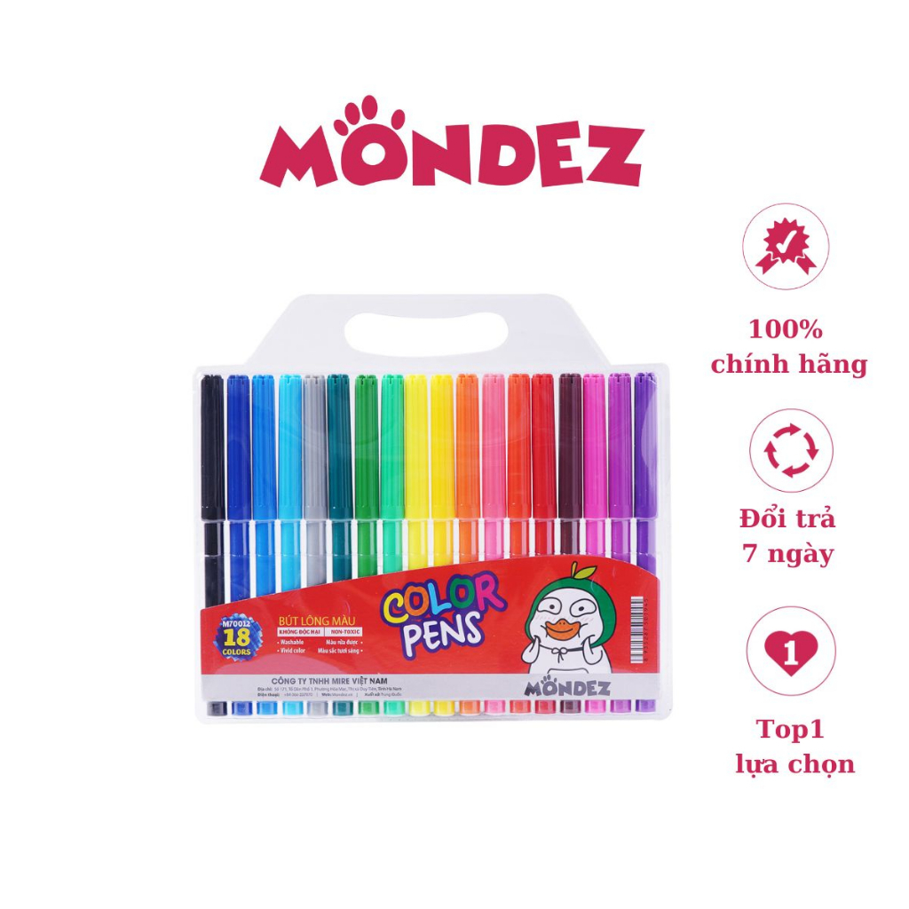 Bút Dạ Màu 18 Màu MONDEZ, Chất Liệu Nhựa Cao Cấp, Màu Sắc Tươi Sáng, Không Phai M70012