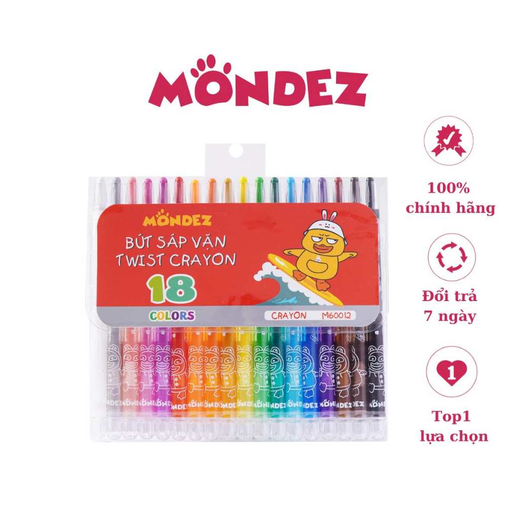 Bút Sáp Vặn MONDEZ 18 Màu Loại Dài, Sáp Mịn, Màu Chuẩn, Chất Liệu An Toàn Cho Bé M60012