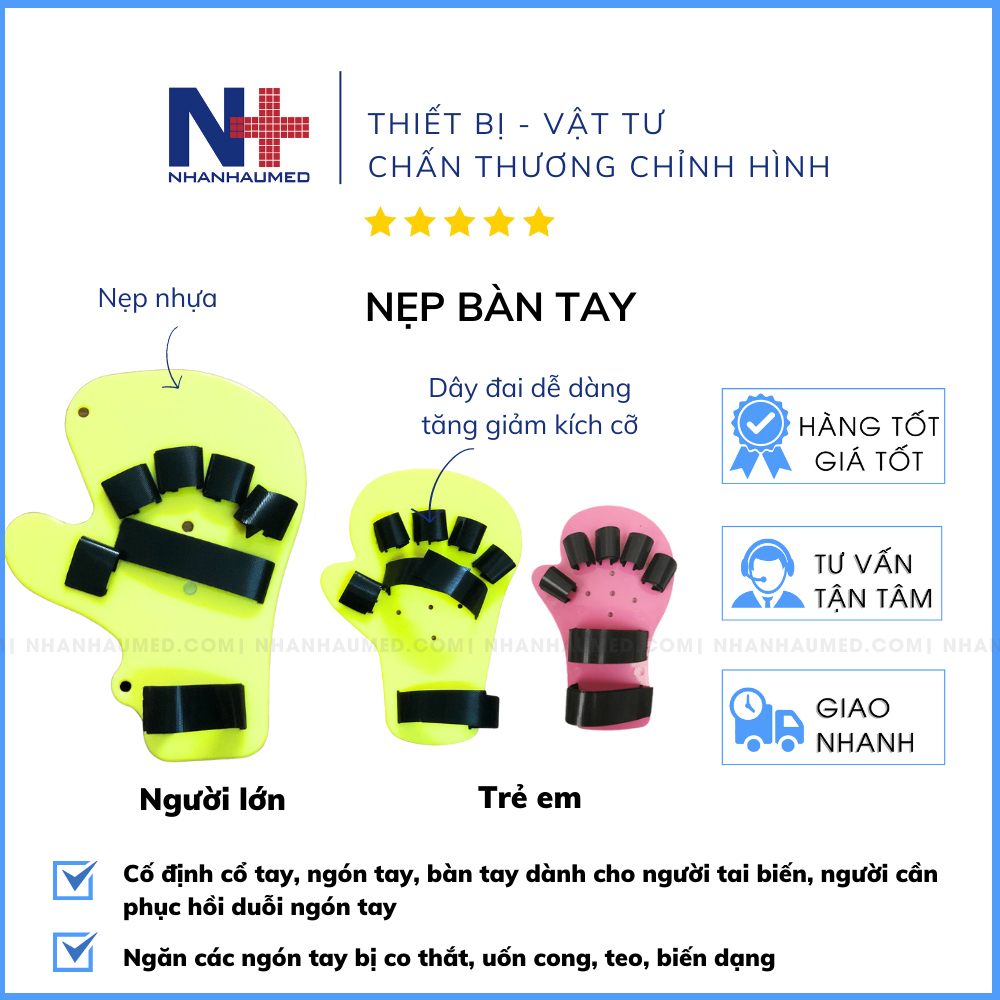 Nẹp Cố Định Bàn Tay Dành Cho Người Bị Tai Biến, Co Gập Ngón Tay, Chấn Thương Tay-Loại Trẻ Em và Người Lớn