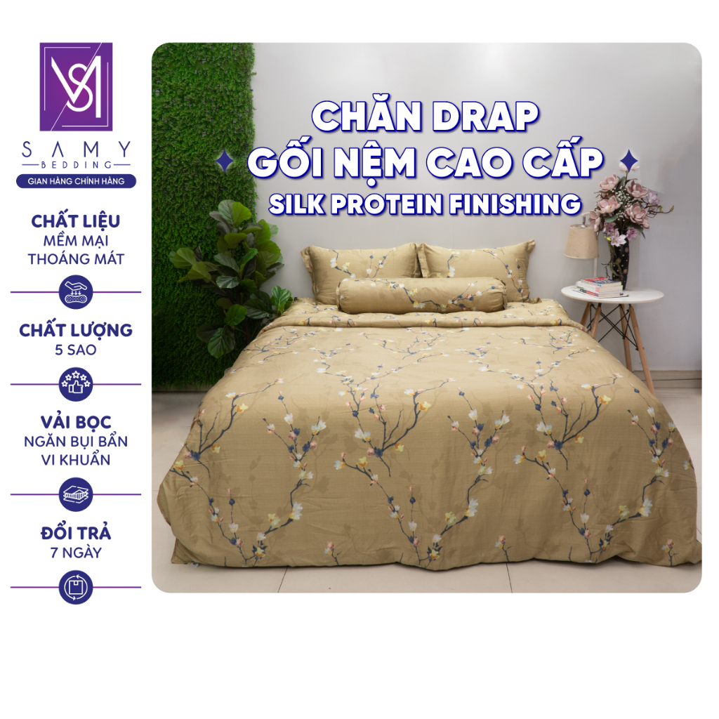 Bộ Chăn Ga Gối Lụa Tencel Silk Protein SAMY BEDDING Siêu Mát Mịn Và Mềm Mượt