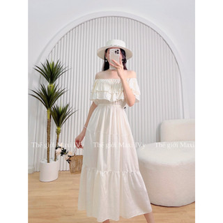 Váy maxi trễ vai Trắng siêu hot cho mùa hè (ảnh mẫu shop tự chụp)