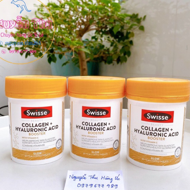Viên bổ sung collagen cấp nước, cấp ẩm, trắng da Swisse beauty collagen hyaluronic acid Booster 80 viên Úc