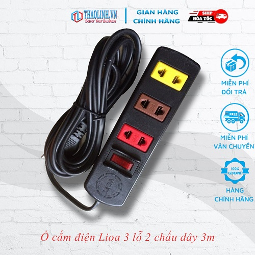 Ổ cắm điện LIOA phổ thông 2 chấu 3 lỗ, 4 lỗ dây dài 3m, 5m (có công tắc &amp; không công tắc)