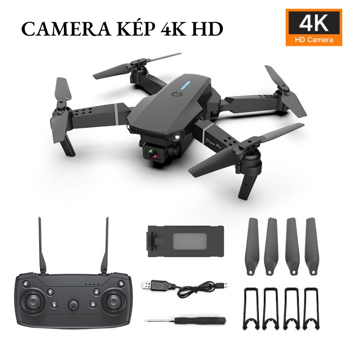 Flycam, Playcam, Flaycam, Flaicam, Máy bay điều khiển từ xa E88/E58 PRO Wifi CAMERA kép, 4K HD, TẶNG KÈM PIN DƯ PHÒNG