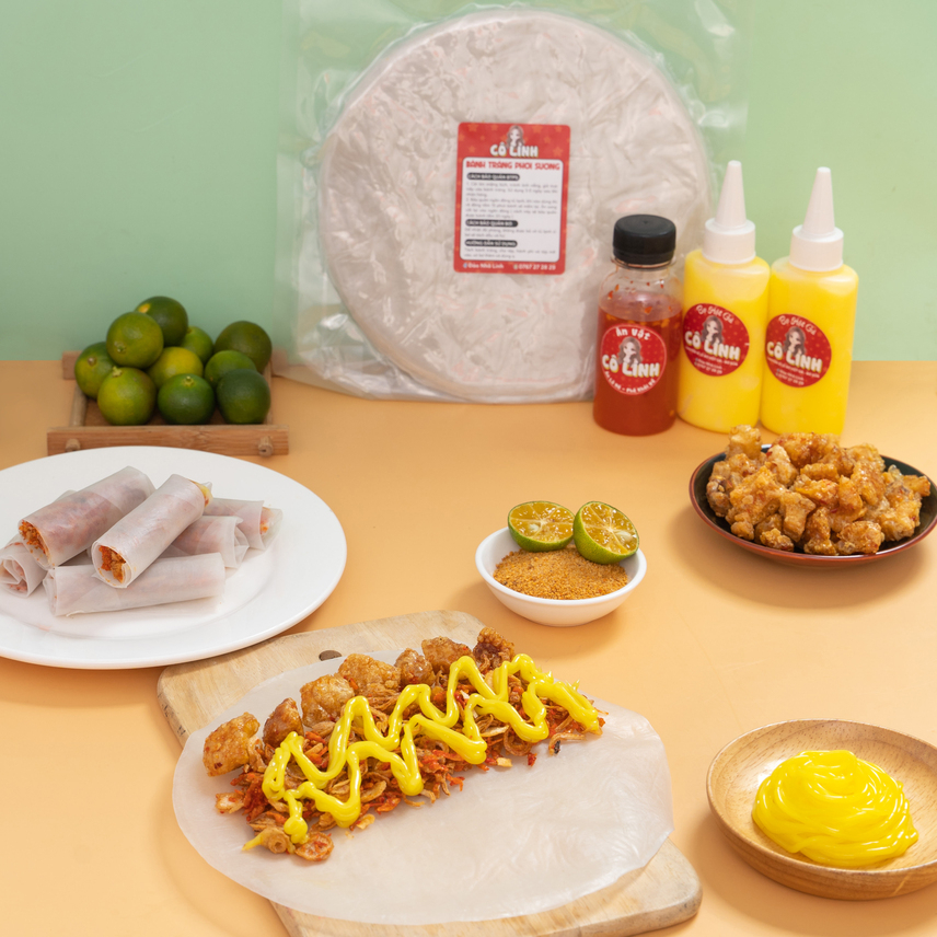 Combo 300g Bánh Tráng Phơi Sương Kèm 1 Hũ Tép Và 100g Bơ Vàng Béo Ngậy - Ăn Vặt Cô Linh