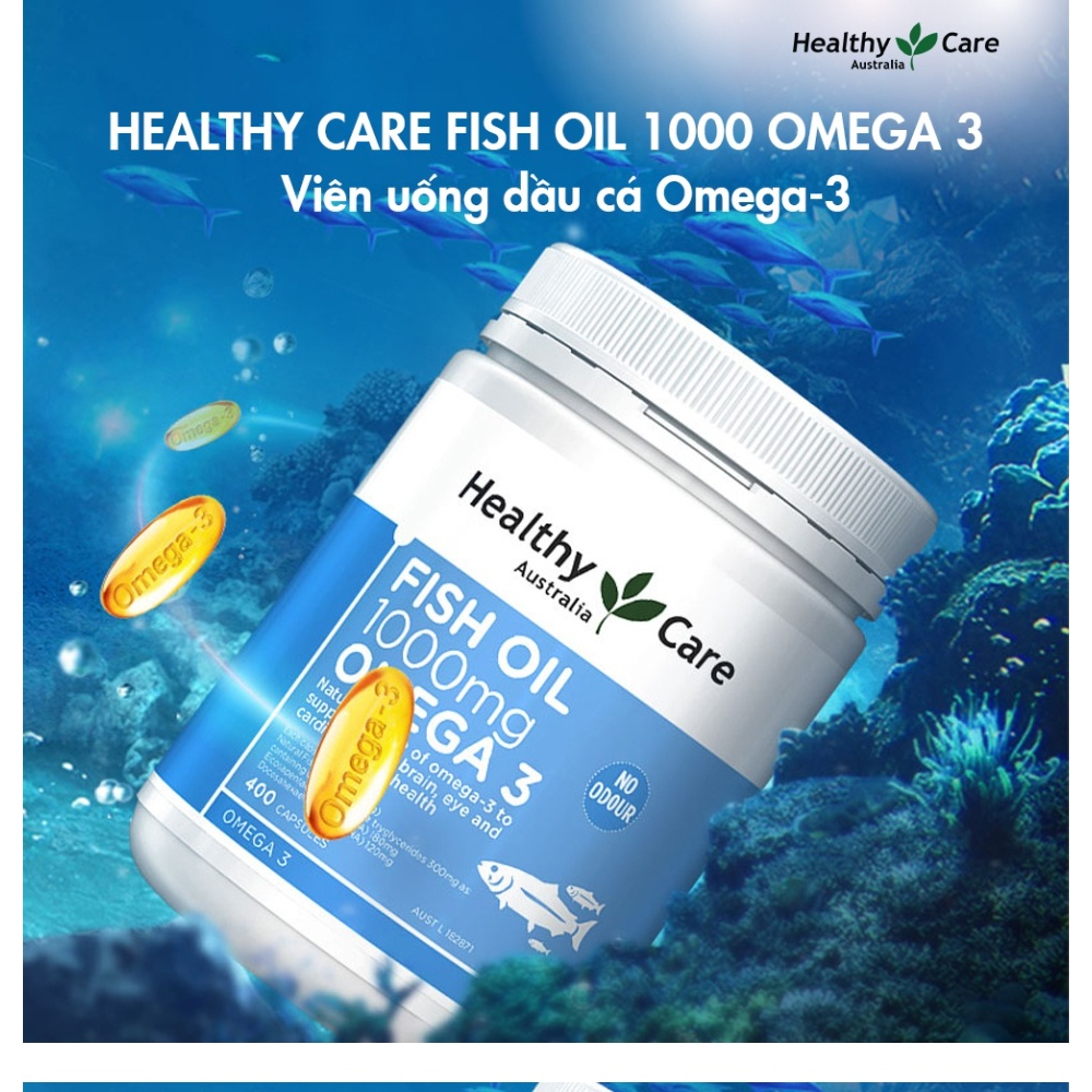 Viên uống dầu cá Omega 3 Hỗ trợ sức khoẻ tim mạch, xương khớp Healthy Care Fish Oil 400 viên
