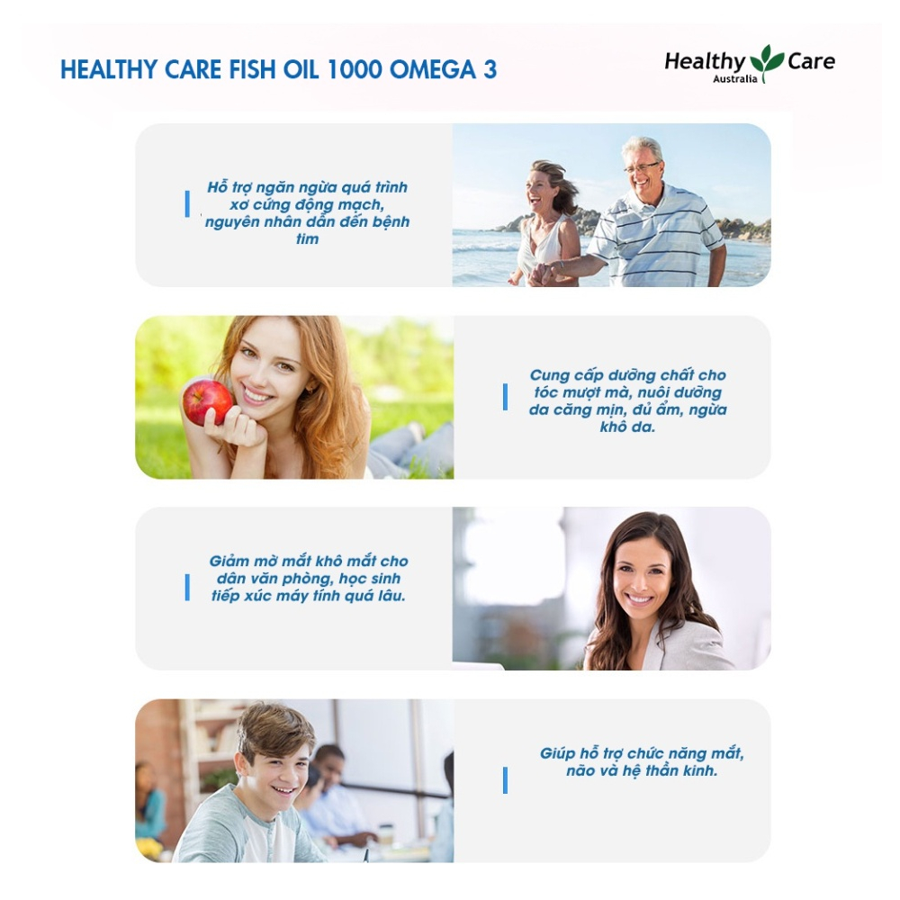 Viên uống dầu cá Omega 3 Hỗ trợ sức khoẻ tim mạch, xương khớp Healthy Care Fish Oil 400 viên