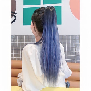 Tóc giả ngoạm đuôi ngựa thẳng ombre xanh