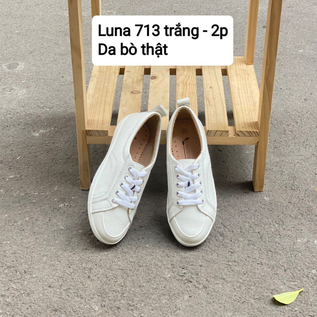 Giày slip on nữ 3p LUNASHOES 48303 da bò thật mềm lót êm chân thoải mái không đau bảo hành lên tới 2 năm