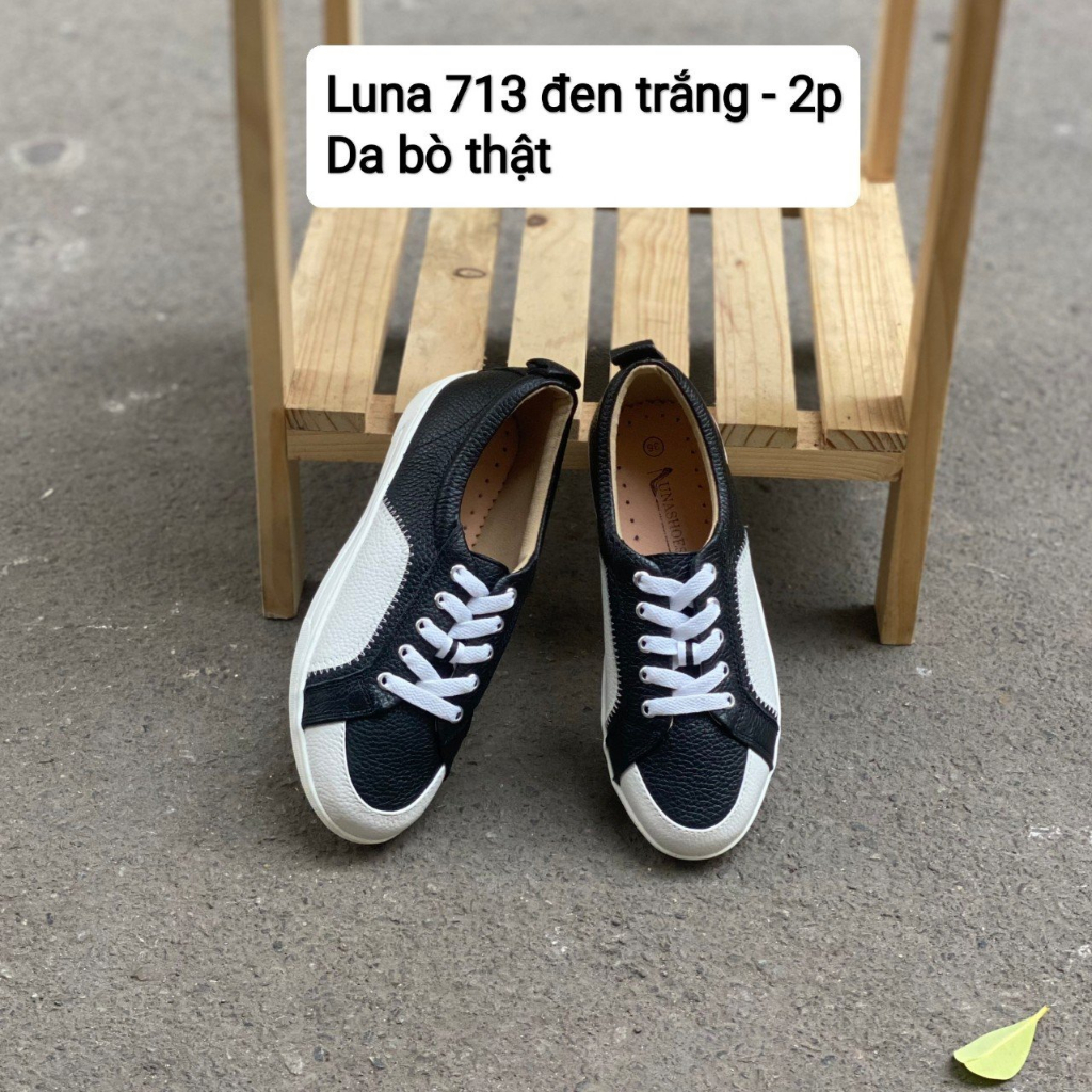 Giày slip on nữ 3p LUNASHOES 48303 da bò thật mềm lót êm chân thoải mái không đau bảo hành lên tới 2 năm