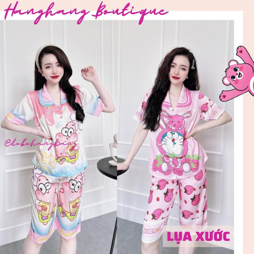 Bộ pijama cộc tay lửng cổ sen, pijama LỤA XƯỚC thiết kế, set đồ nữ mặc nhà, đồ ngủ nữ cute, đồ bộ nữ hot trend giá rẻ