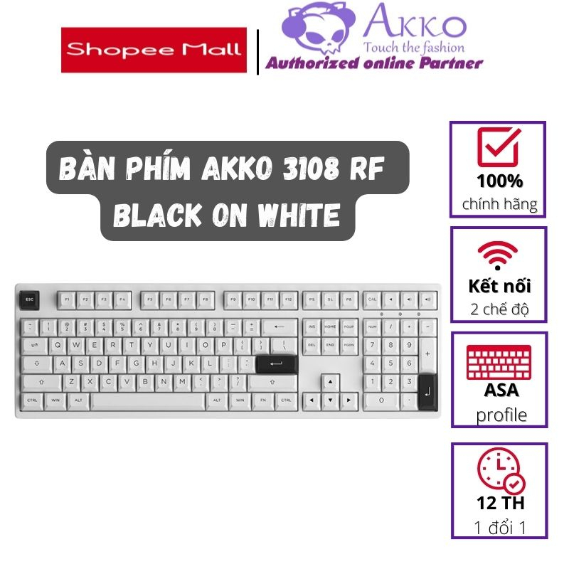Bàn phím cơ AKKO 3108 RF Black on White (2.4Ghz / AKKO sw v3)