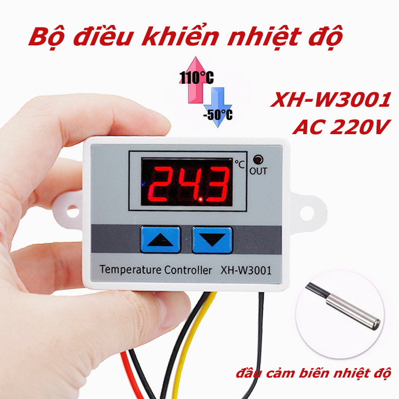 Bộ điều khiển nhiệt độ kỹ thuật số XH-W3001 AC 220V,  bộ điều nhiệt dùng cho bể cá, ấp trứng chất lượng cao