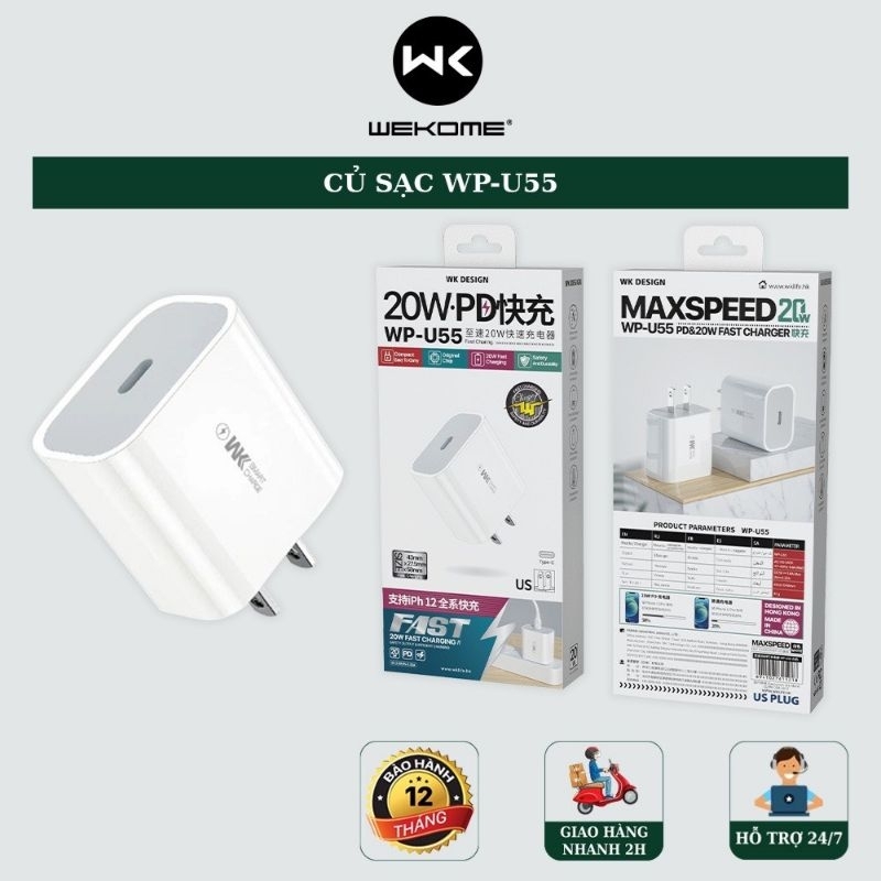 Củ Sạc Nhanh 20W WEKOME WP-U55 hỗ trợ sạc nhanh cho tất cả các dòng điện thoại