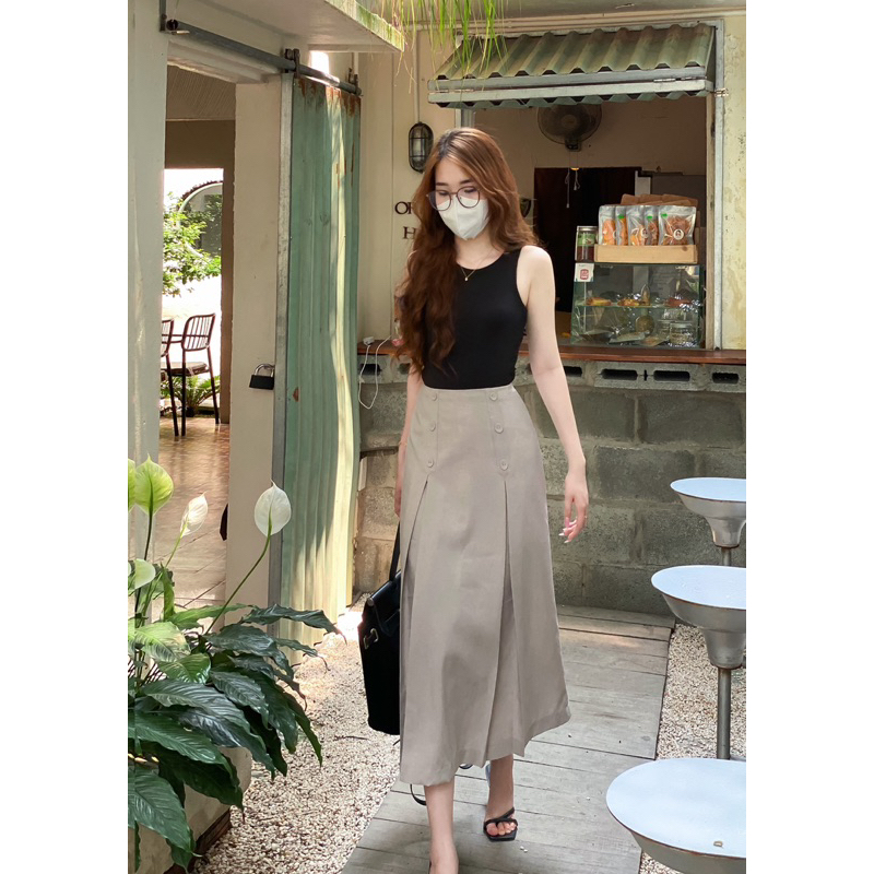 CASON - Váy Midi Ly Nẹp Nút