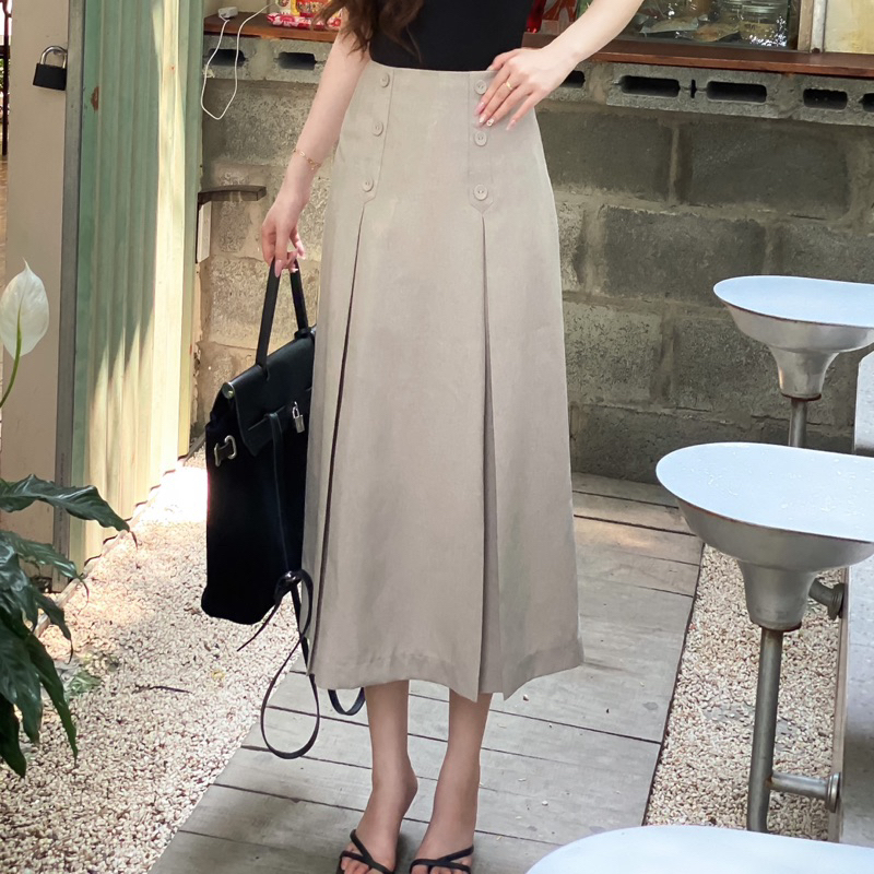 CASON - Váy Midi Ly Nẹp Nút