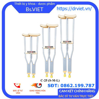 Nạng nách hợp kim nhôm cao cấp LUCASS C25- Nạng tập đi cho người khuyết tật, người bị tai nạn ở chân phục hồi chức năng