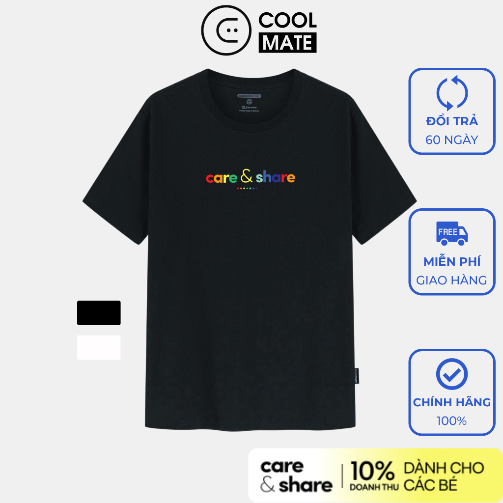 Áo Thun Cotton in Care & Share Rainbow - Trắng / Đen - Thương hiệu Coolmate