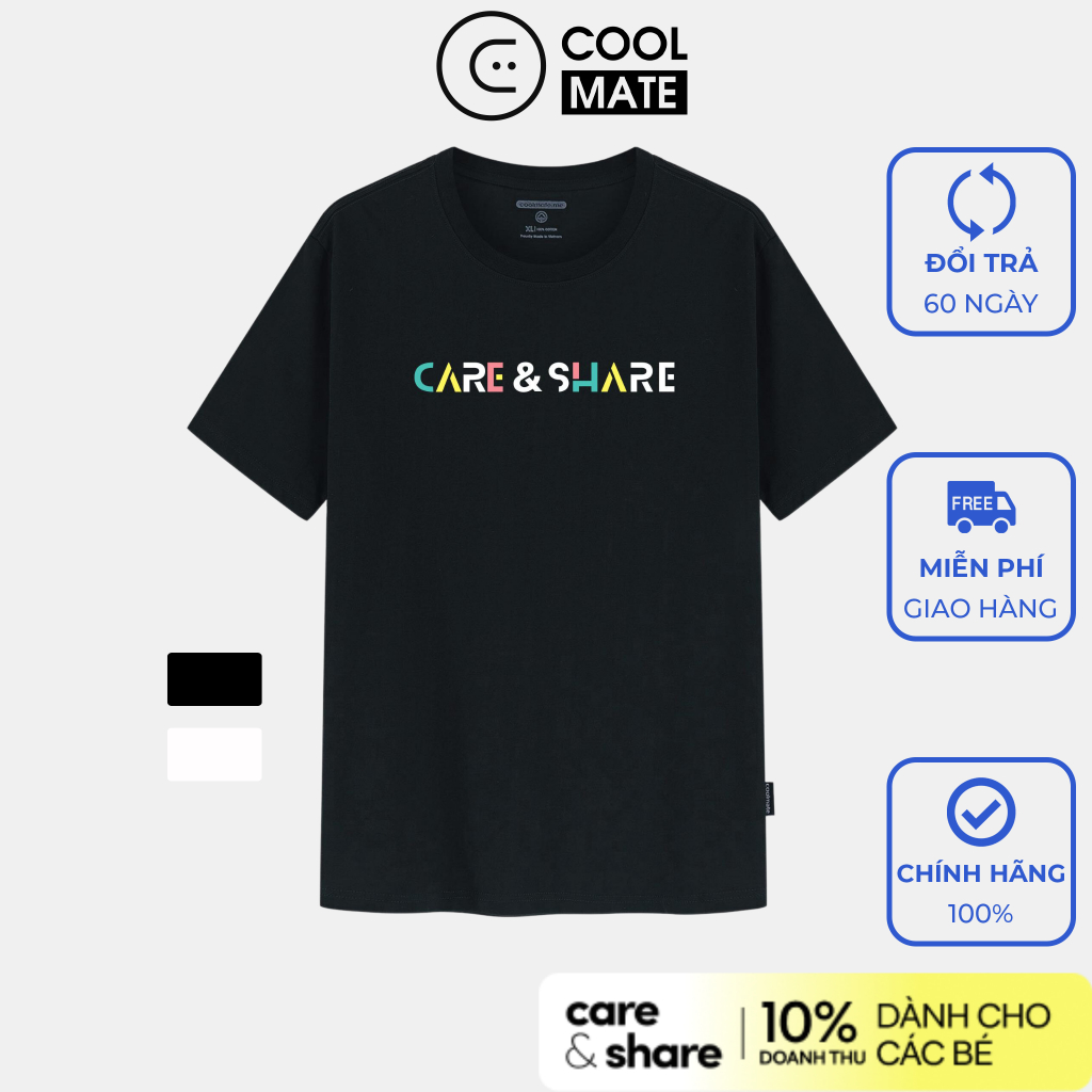 Áo Thun Cotton in Care & Share Pastel Color - Trắng / Đen - Thương hiệu Coolmate