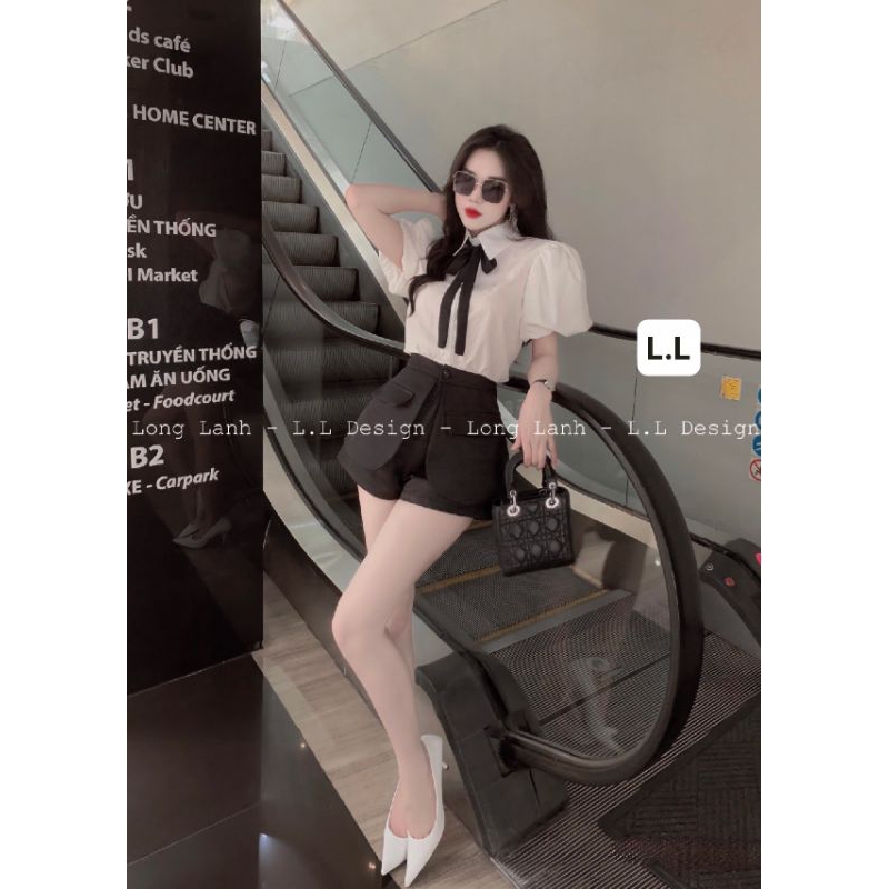 Set áo tiểu thư sơ mi kèm nơ chân váy chất gấm xịn xò chuẩn form