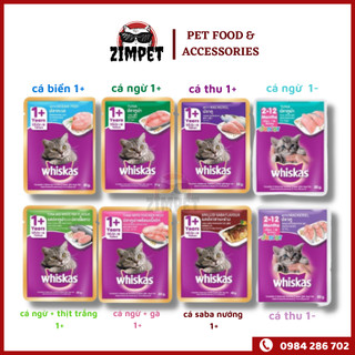 Pate Whiskas đủ vị thơm ngon cho mèo con và mèo lớn dạng gói 80gr