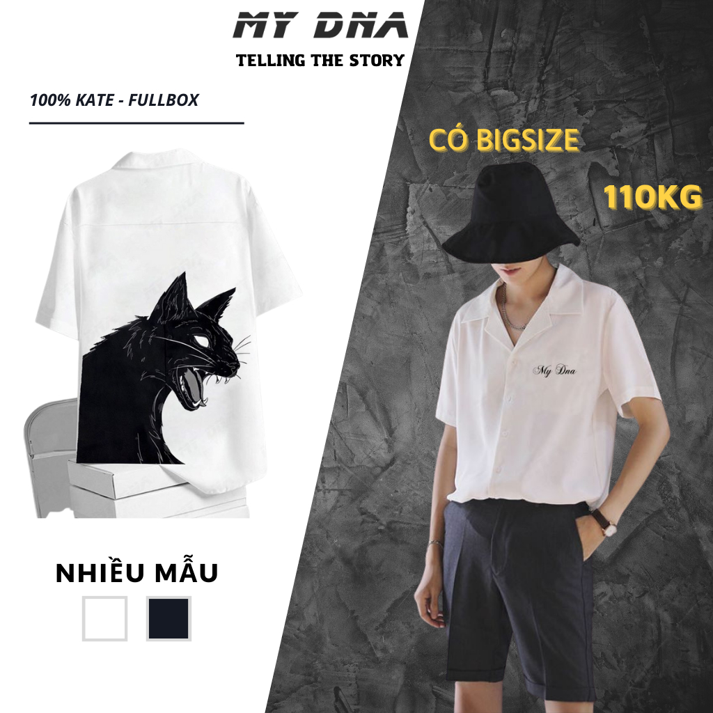 Áo sơ mi tay ngắn cuban shirt local brand có bigsize cặp đôi nam nữ trắng cao cấp form rộng cổ vest unisex fullbox MYDNA