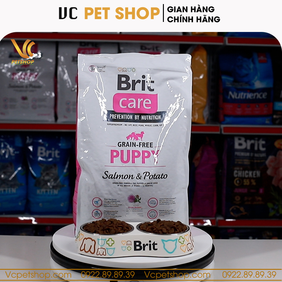 Thức Ăn Hạt Cho Chó Béc Bỉ Từ 1 - 3 Tháng Tuổi 3kg | Brit Care Grain-Free Puppy Salmon & Potato Cá Hồi | VC Pet Shop