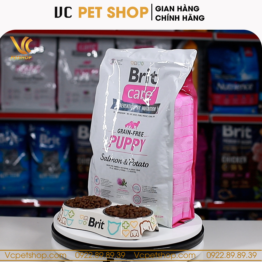 Thức Ăn Hạt Cho Chó Béc Bỉ Từ 1 - 3 Tháng Tuổi 3kg | Brit Care Grain-Free Puppy Salmon & Potato Cá Hồi | VC Pet Shop
