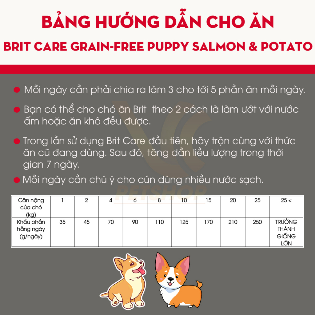 Thức Ăn Hạt Cho Chó Béc Bỉ Từ 1 - 3 Tháng Tuổi 3kg | Brit Care Grain-Free Puppy Salmon & Potato Cá Hồi | VC Pet Shop