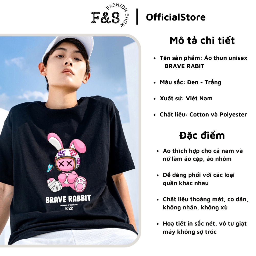 Áo thun tay lỡ unisex BRAVE RABBIT- Áo phông nữ form rộng cho cặp đôi phong cách hàn quốc vải dày dặn, thoáng mát