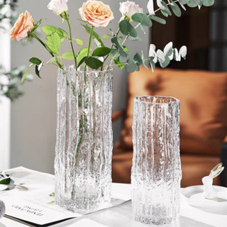 Lọ hoa decor dáng trụ gốc cây Qhouse trang trí , bình hoa thuỷ tinh để bàn phong cách độc đáo