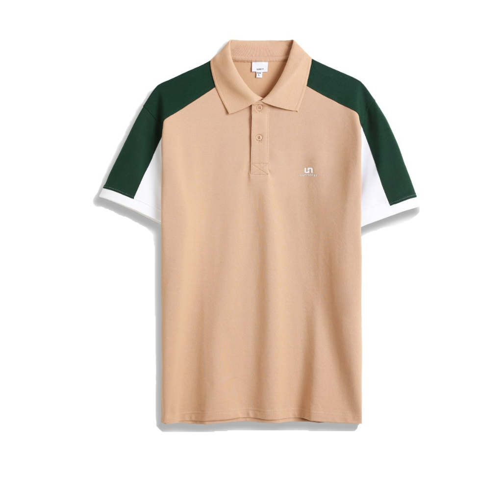 Áo Thun Polo Nam Lunisolar Color Block Cao Cấp Vải CVC Thoáng Mát Màu Nâu Phối Xanh Trắng (Form Slim)
